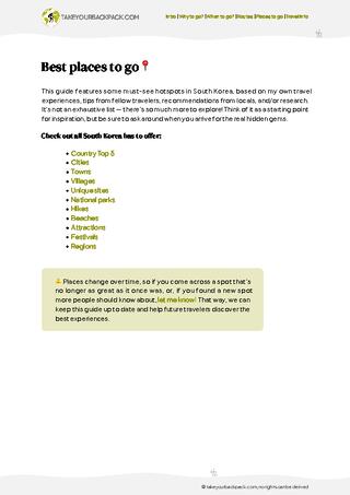 example page 3 from our offline Travel Guide for South Korea
